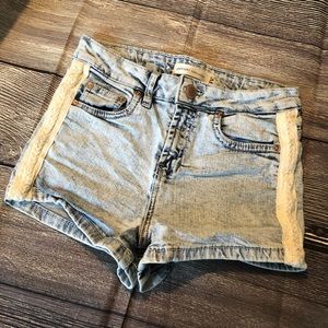 Instant Vintage Acid Wash Braided Trim Jean Shorts